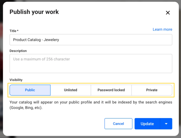 publish your with these options in Flipsnack