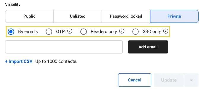 private sharing options in Flipsnack