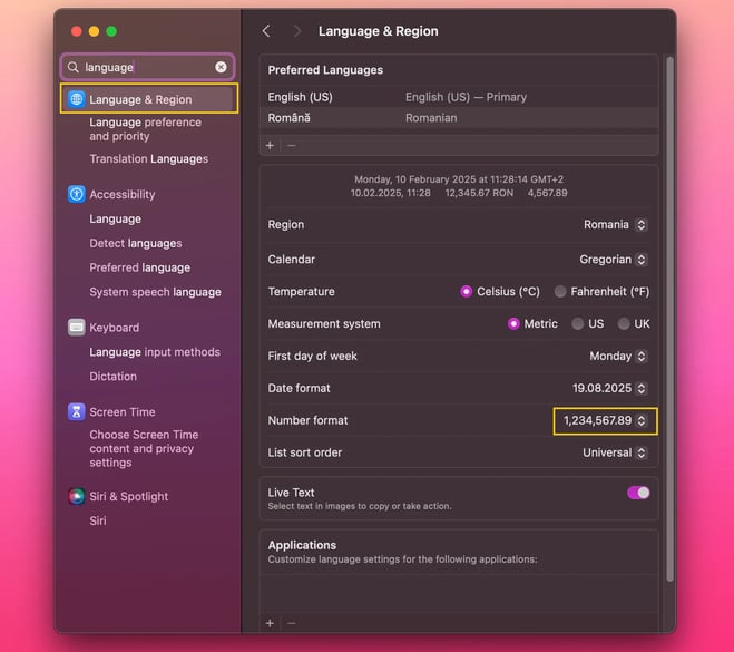 Language-and-region-on-Mac-settings-click-on number-format-and-pick-the-second-one