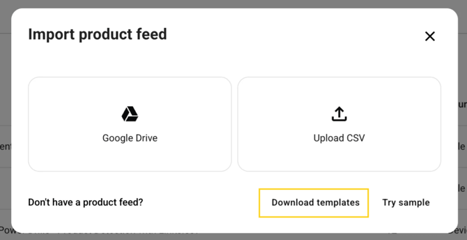 download templates for product feed