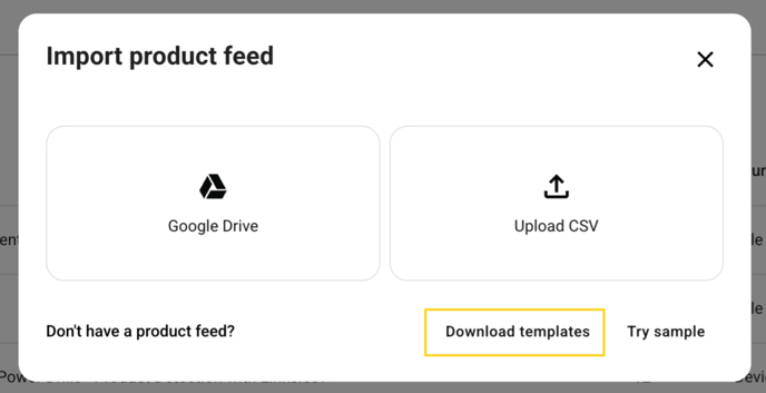 download templates for product feed