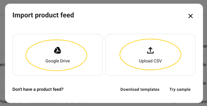upload product feed from google drive or from device
