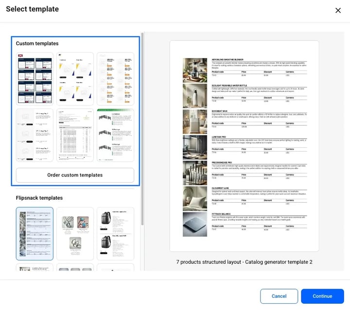 custom templates into your workspace made with catalog generator