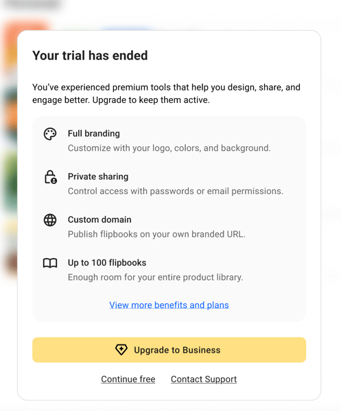 pop-up after the 14 trial happens