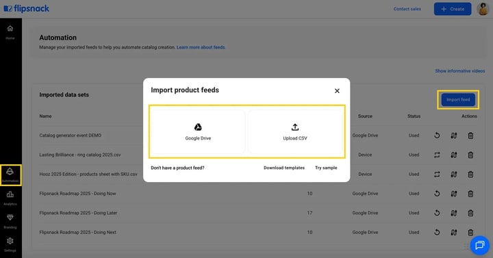 import feed for catalog generator-mh
