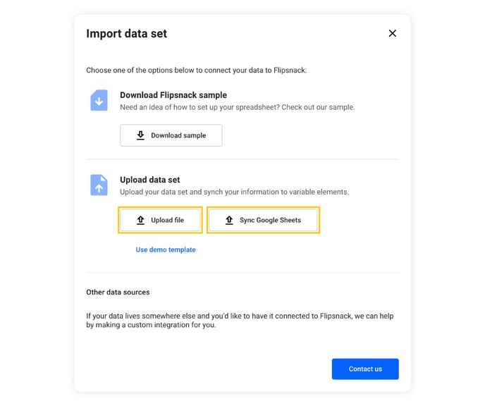 import-data-set-modal-with-upload-file-and-sync-google-sheets-buttons-highlighted