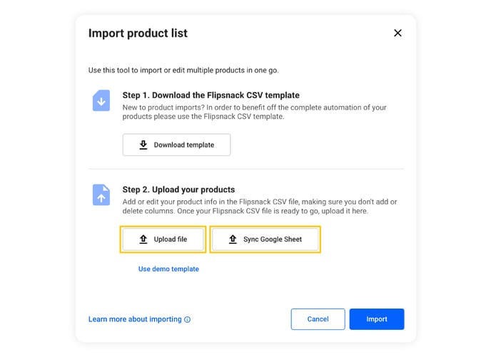 import-product-list-modal-with-upload-file-and-sync-google-sheets-buttons-highlighted