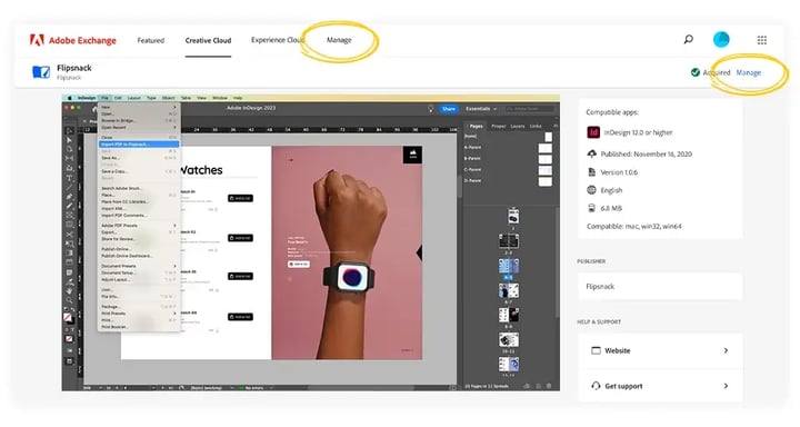 manage-the-flipsnack-plugin-in-adobe-exchange-page