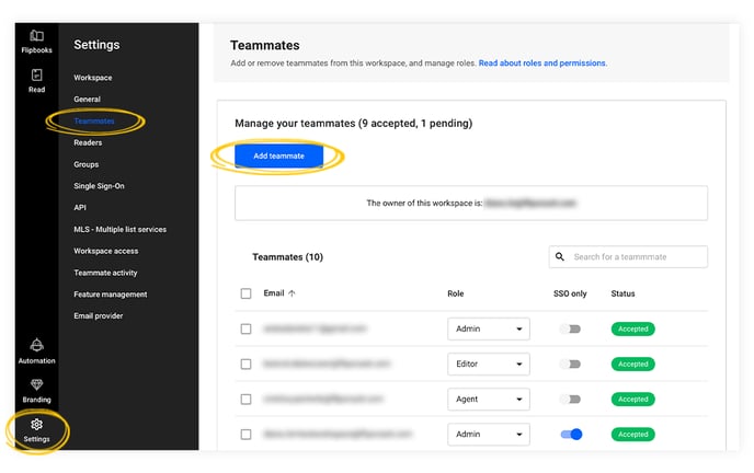 Adding teammates in Flipsnack