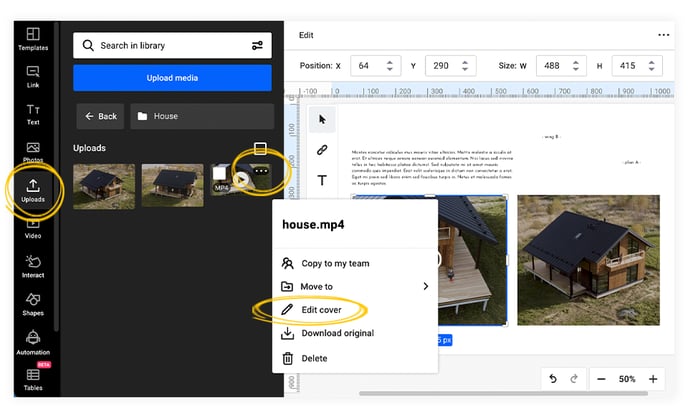 edit cover in uploads in flipsnack design studio