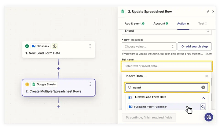 mapping-the-spreadsheet-columns-in-zapier-to-collect-the-lead-form-statistics-from-flipsnack