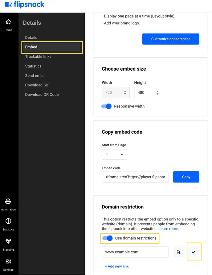 Embedding a flipbook in Flipsnack