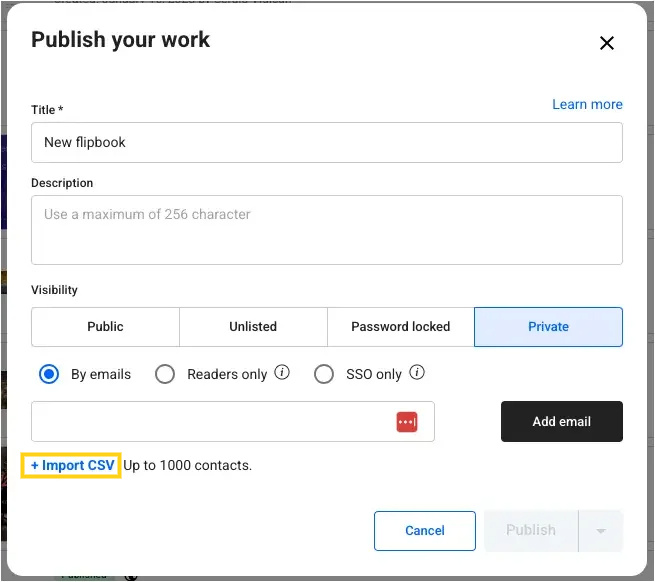 Import CSV for private sharing in Flipsnack