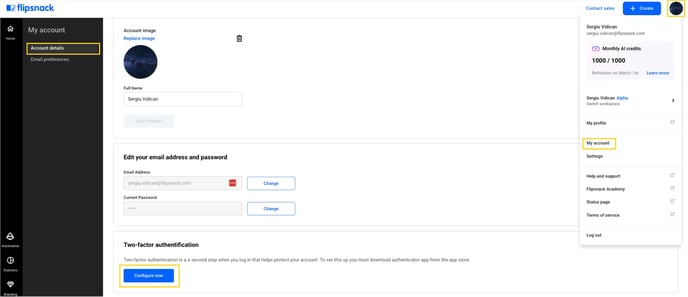 setting up the 2FA in Flipsnack