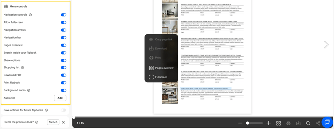 menu controls in flispnack-mh