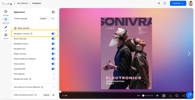 navigation controls in customization - branding-mh