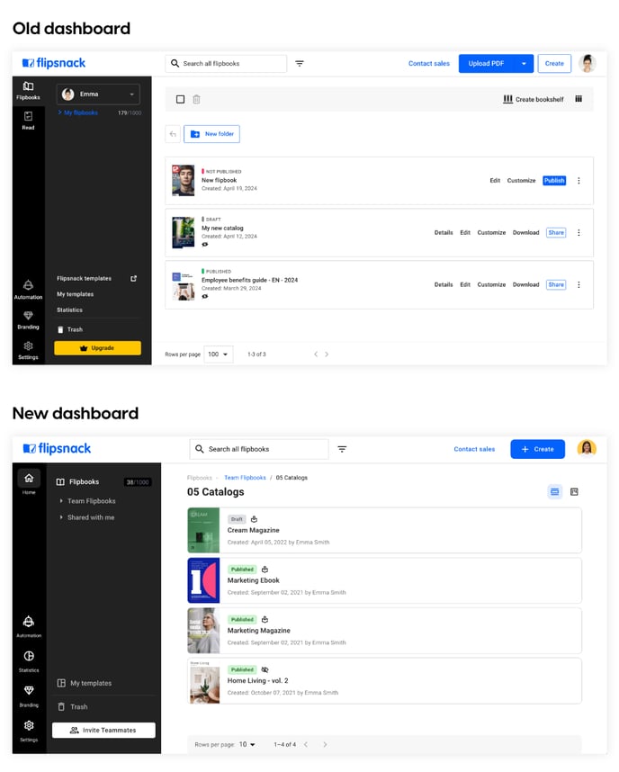 old-flipsnack-dashboard-vs-new-flipsnack-dashboard-1