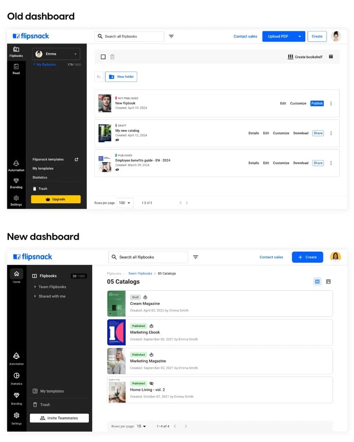 old-flipsnack-dashboard-vs-new-flipsnack-dashboard-1