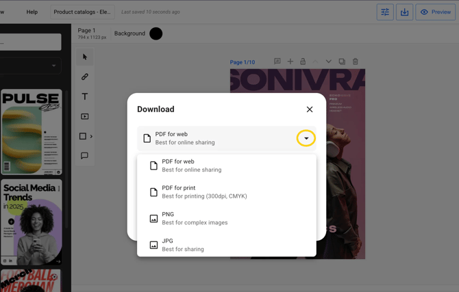 options to download PDF from Design Studio-mh