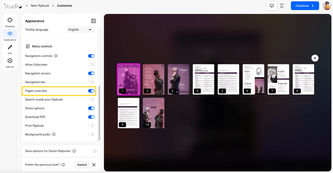 pages overview for your flipbook-mh