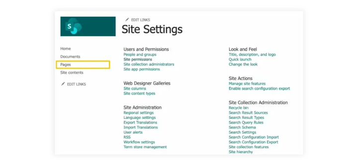 pages-menu-on-site-setting-page-on-sharepoint