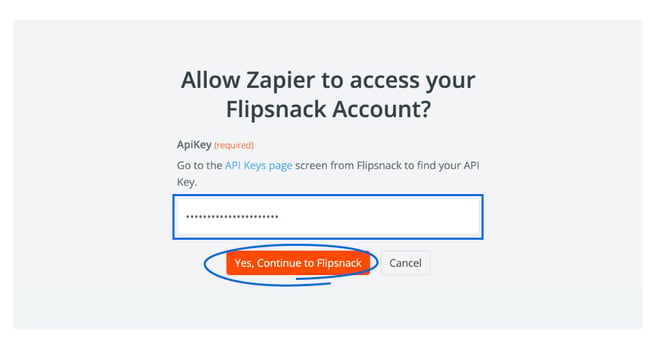 paste-the-api-key-from-flipsnack-and-allow-zapier-to-access-your-flipsnack-account