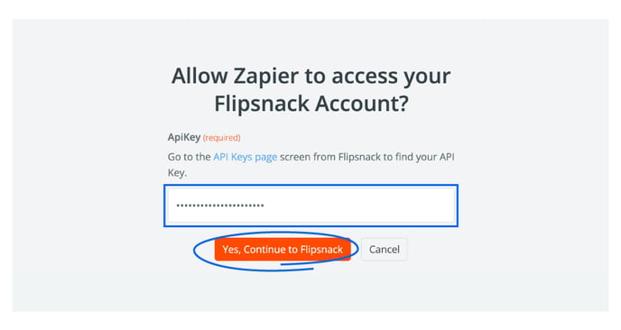 paste-the-api-key-from-flipsnack-and-allow-zapier-to-access-your-flipsnack-account