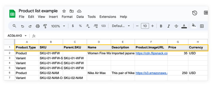 product-list-example-in-google-spreadsheet