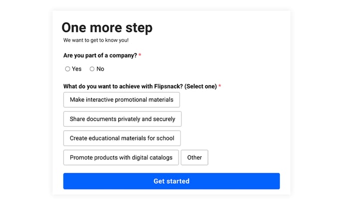 Complete the form to finish the sign up process