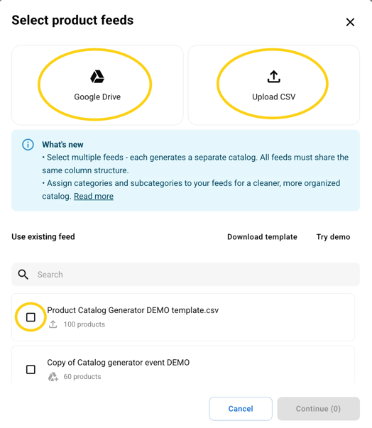 select product feeds for catalog generator-mh