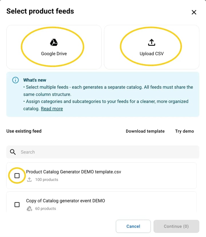 select product feeds for catalog generator-mh