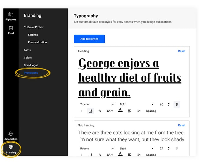 Typography options in Flipsnack