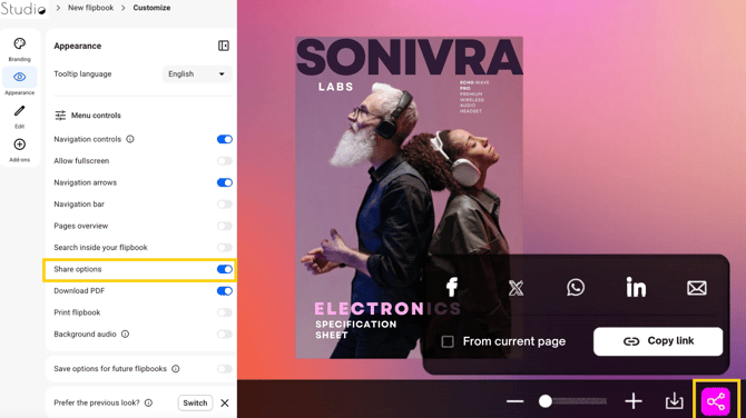 share options for your flipbooks-mh