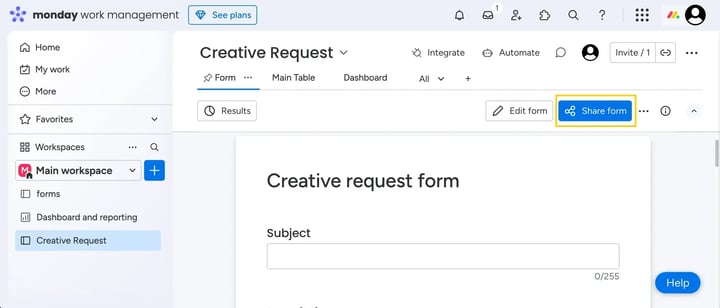 Click on the Share Form button.