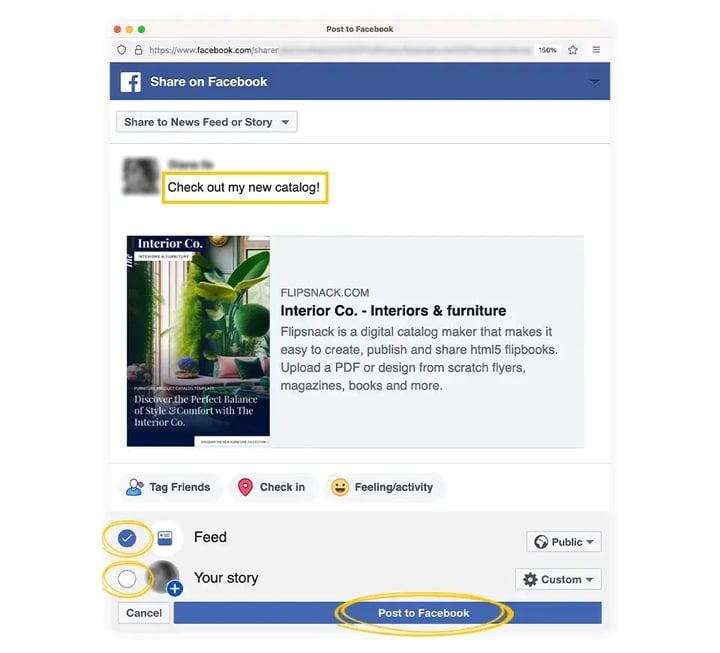 Facebook preview of how your catalogs looks like when shared on facebook