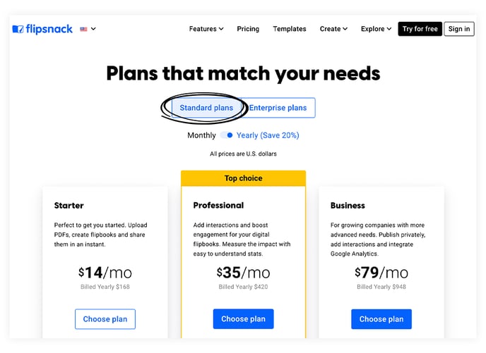 standard-plans-on-flipsnacks-pricing-page