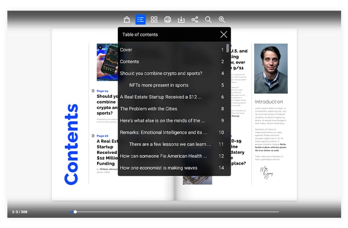 Table of contents in classic skin
