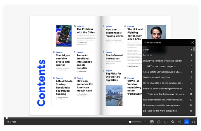 Table of contents in modern skin