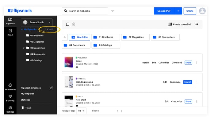 Tracking the number of publications created with Flipsnack
