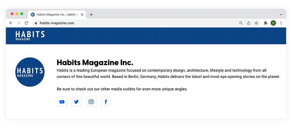 Habits Magazine header in Flipsnack