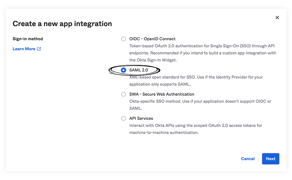 How to select SAML 2.0