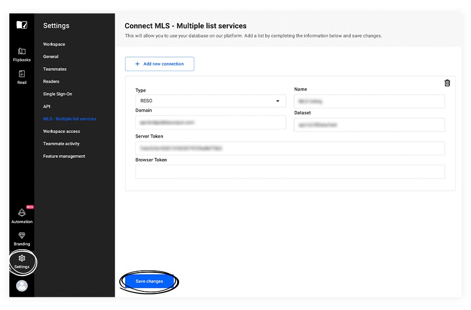 connect MLS system to Flipsnack account