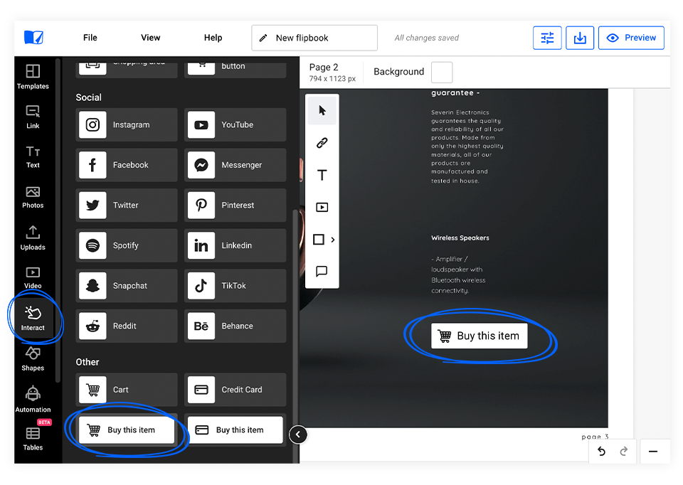 Adding buy buttons in the Design Studio in Flipsnack