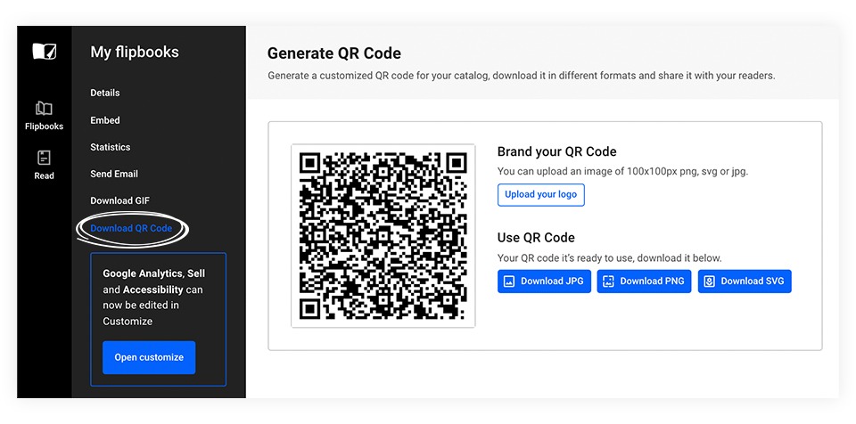 Generating a QR code for you flipbook in Flipsnack