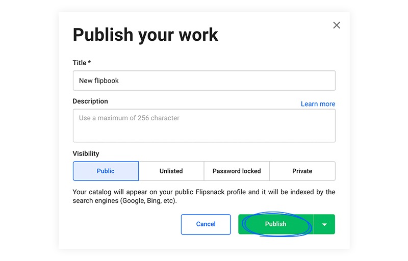 publish your work menu flipsnack