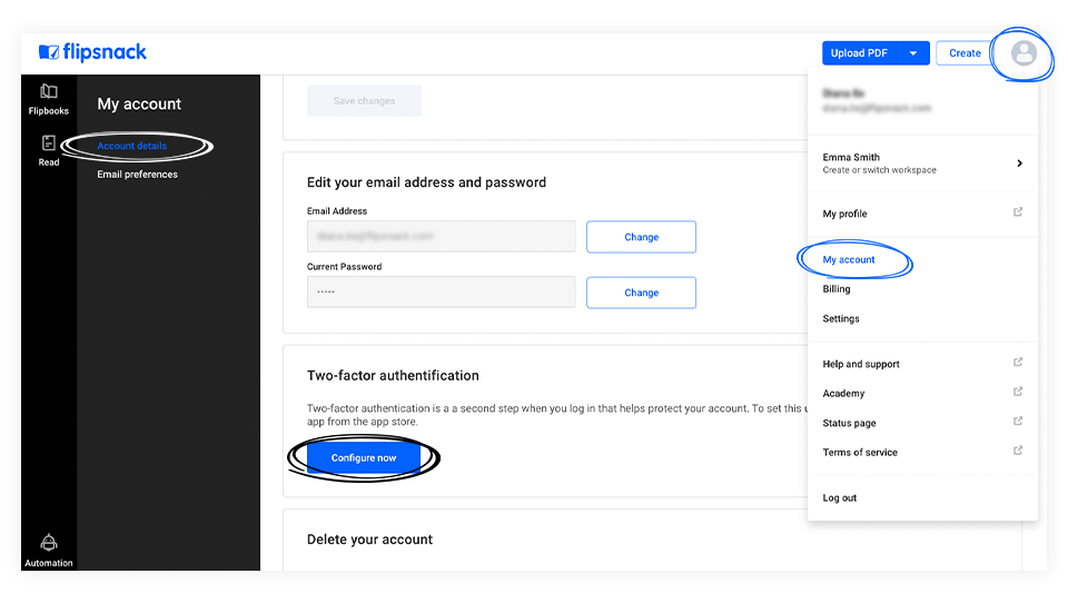 Activating the 2FA in Flipsnack