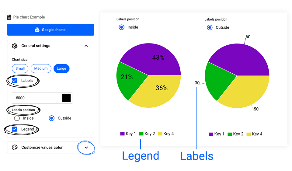 pie chart settings flipsnack