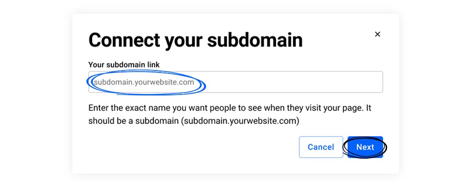 Entering subdomain name in Flipsnack