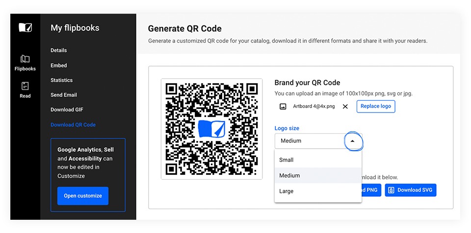 Choose the logo size for your QR code