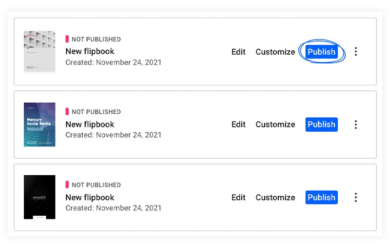 publish flipbook in my flipbooks flipsnack